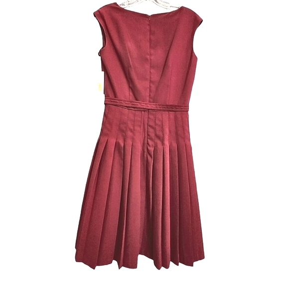 Nwt David Warren Retro Inspired Magenta Sleeveless Pleated Skirt/,Bow Belt Dress - Picture 10 of 17